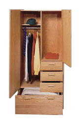 Nittany Wardrobe Chest w\/Double Door, 1 Large Bottom Drawer, 3 Drawers on Right Side, Interior Shelf & Clothes Rod, 42"W